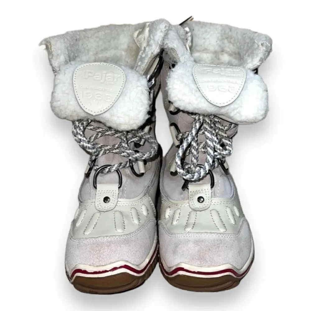 Pajar Alina Round Toe Waterproof Winter Boots White Leather‎ Women's 6.5